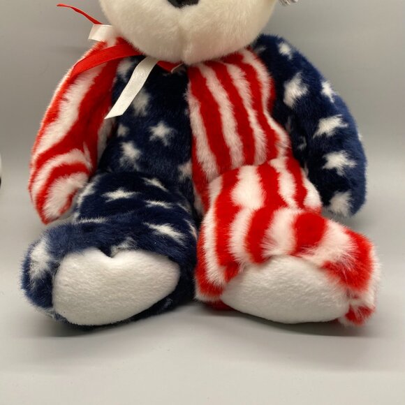 Ty Beanie Buddies 1999 Spangle Red White Blue Patriotic Flag Bear - Picture 5 of 9